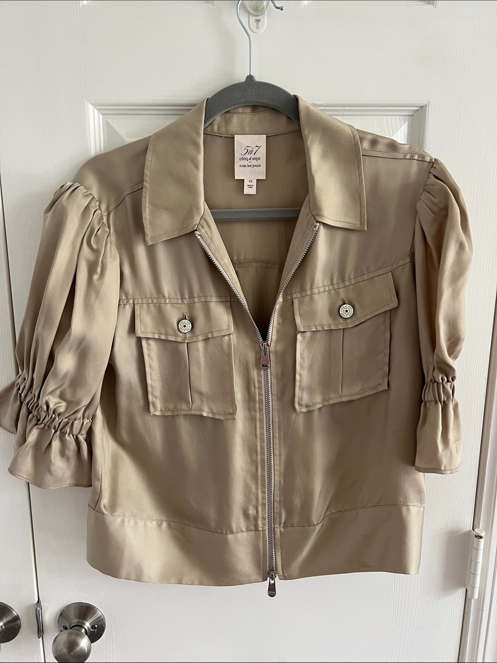 cinq a sept Taupe Puff-Sleeve Utility Jacket